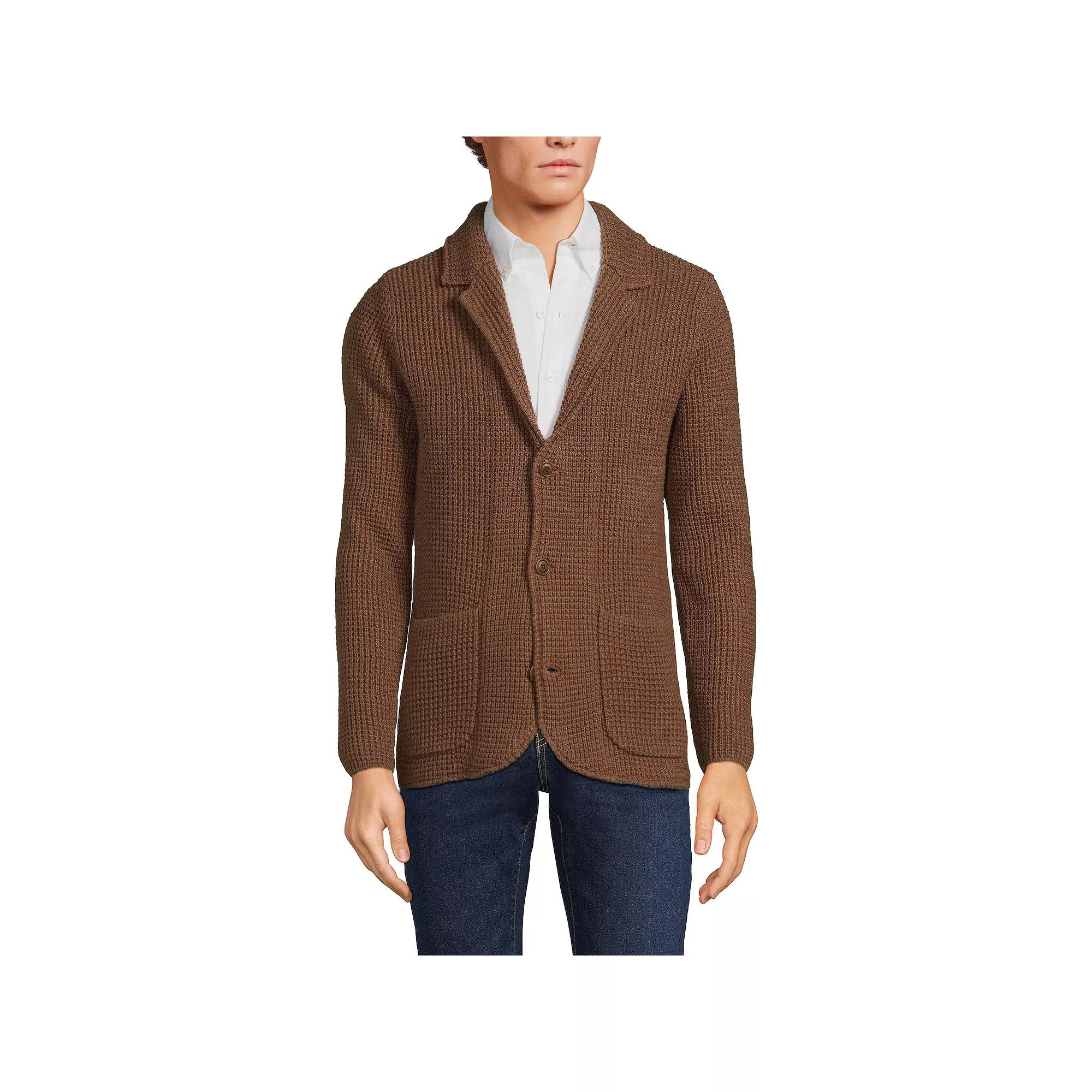 Men's Lands' End Waffle Stitch Sweater Blazer, Size: Large, Allspice Product Image