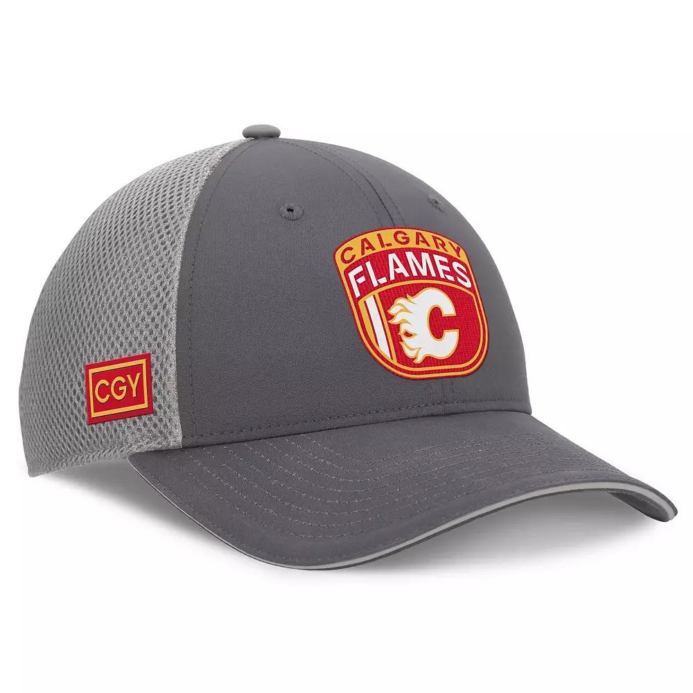 Men's Fanatics Gray Calgary Flames Authentic Pro Home Ice Trucker Adjustable Hat, Flm Grey Product Image