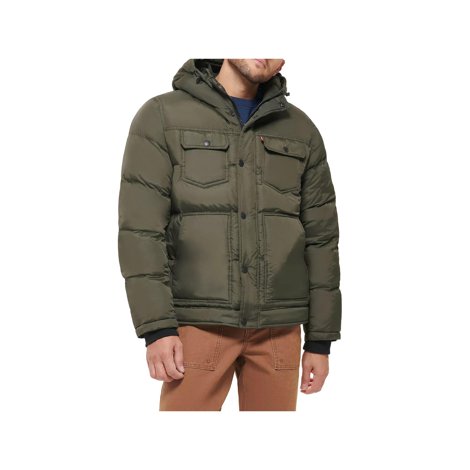 Mens Levis Heavyweight Hooded Puffer Jacket Green Product Image