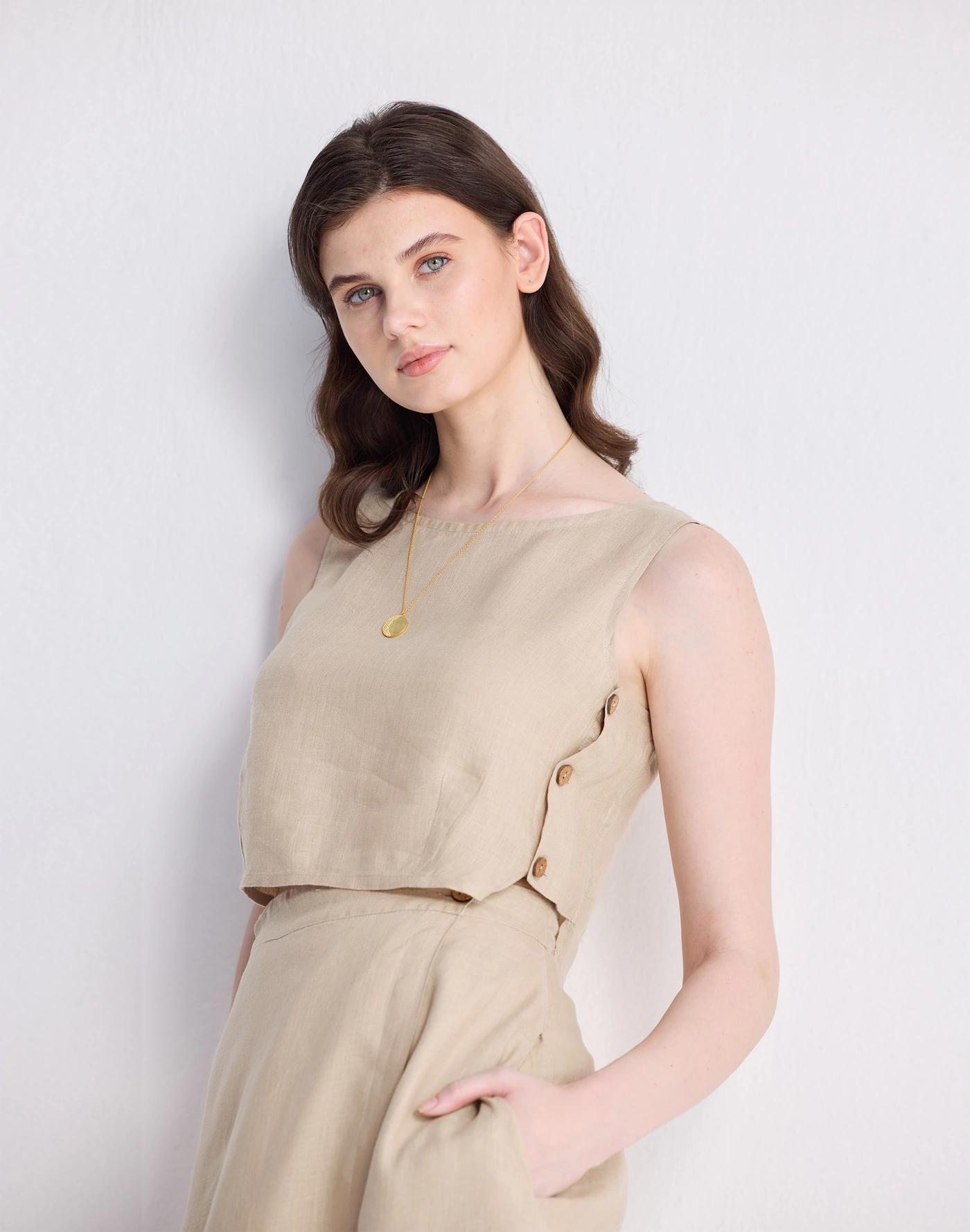 Reistor® Boxy 100% Hemp Crop Top in Neutral Beige Product Image