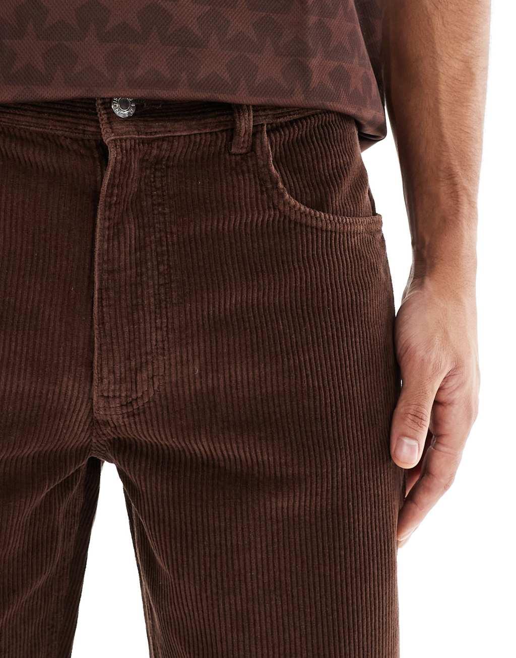 ASOS DESIGN straight leg cord pants in brown Product Image