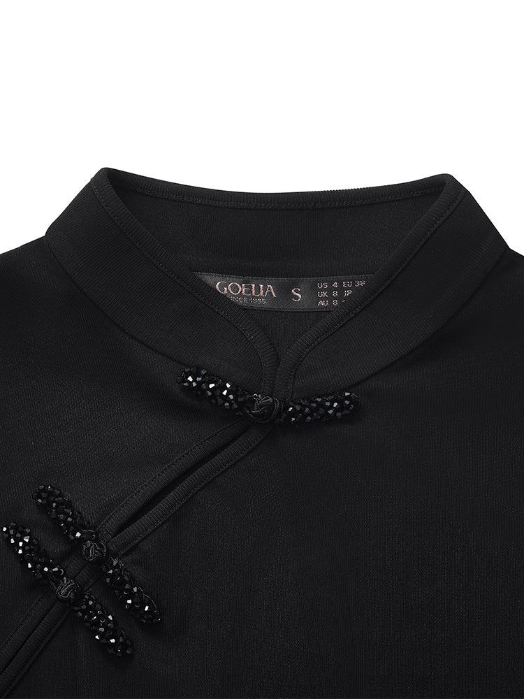 Mandarin Collared Knitted Top And Short Mamianqun Two-Piece Set Product Image