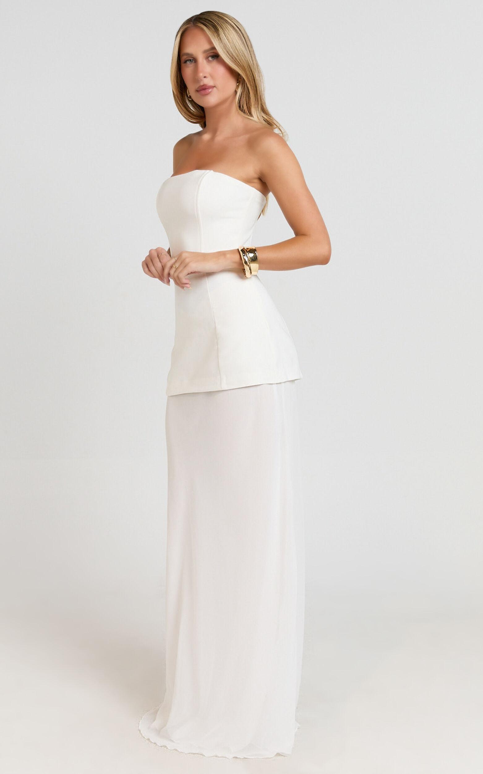 Keyla Maxi Dress - Strapless Contrast Skirt Dress in Ivory Product Image