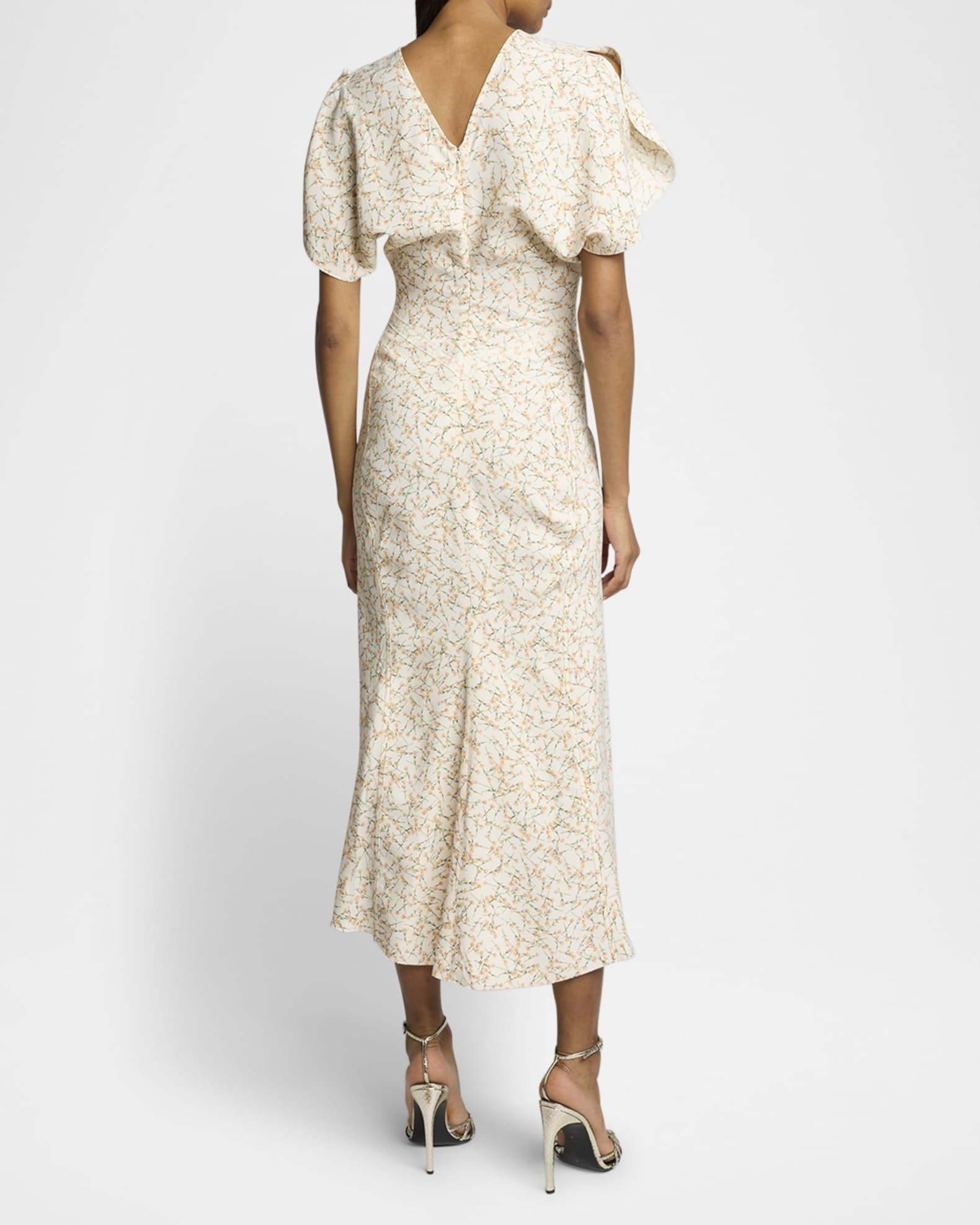 Gathered-Waist Short-Sleeve Ankle Dress Product Image