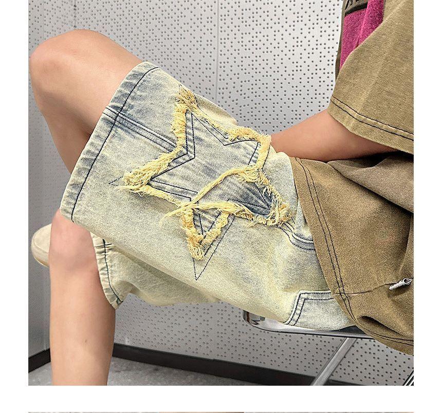Star Embroidered Denim Shorts Product Image