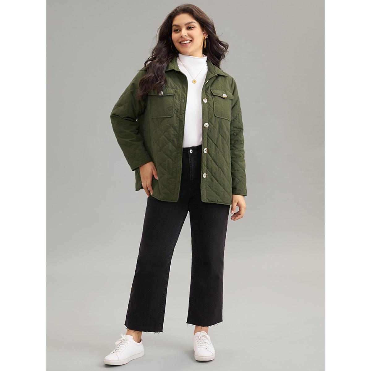 Plus Size Women Dailywear Plain Texture No stretch 14-16/1X Pocket Casual Quilted Jackets BloomChic Product Image