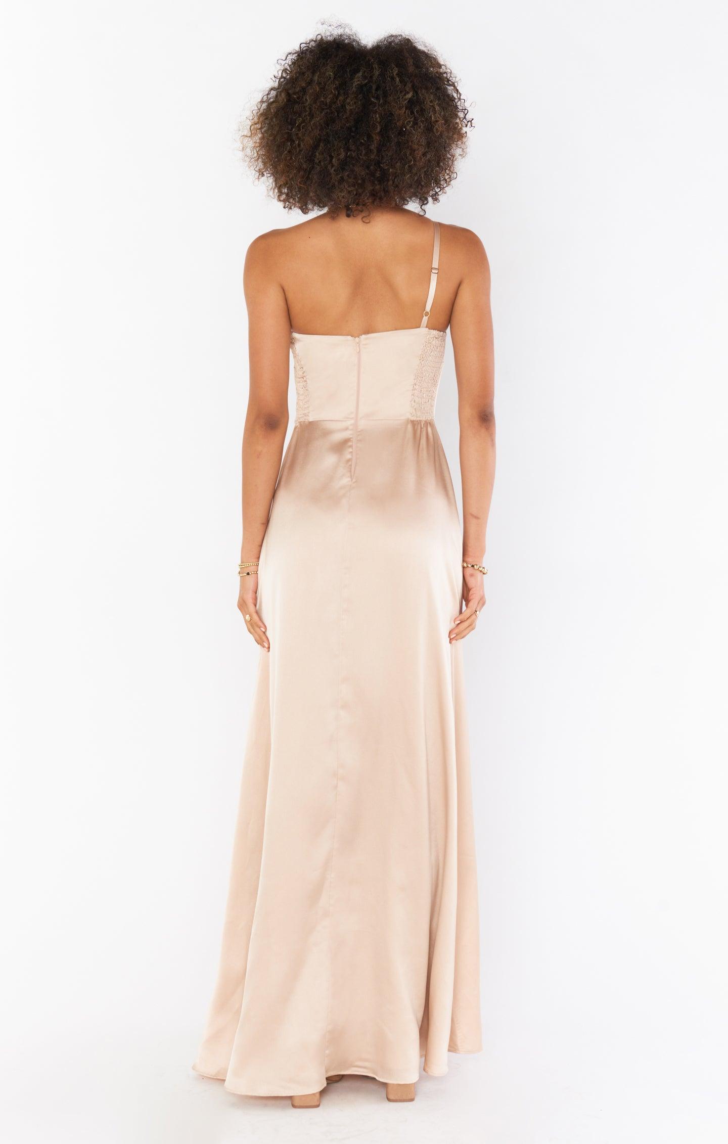 Shannon One Shoulder Dress ~ Champagne Luxe Satin Product Image
