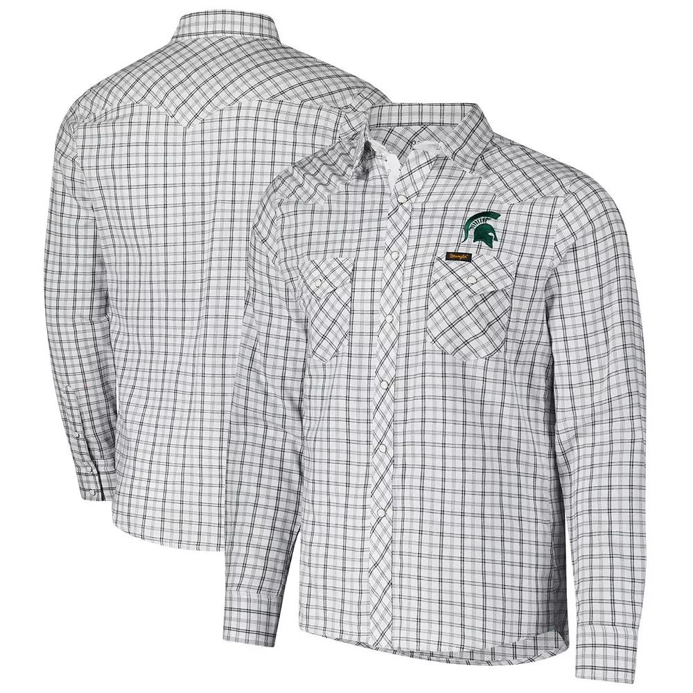 Men's Colosseum x Wrangler White Michigan State Spartans Plaid Window Pane Long Sleeve Full-Snap Shirt, Size: Large Product Image
