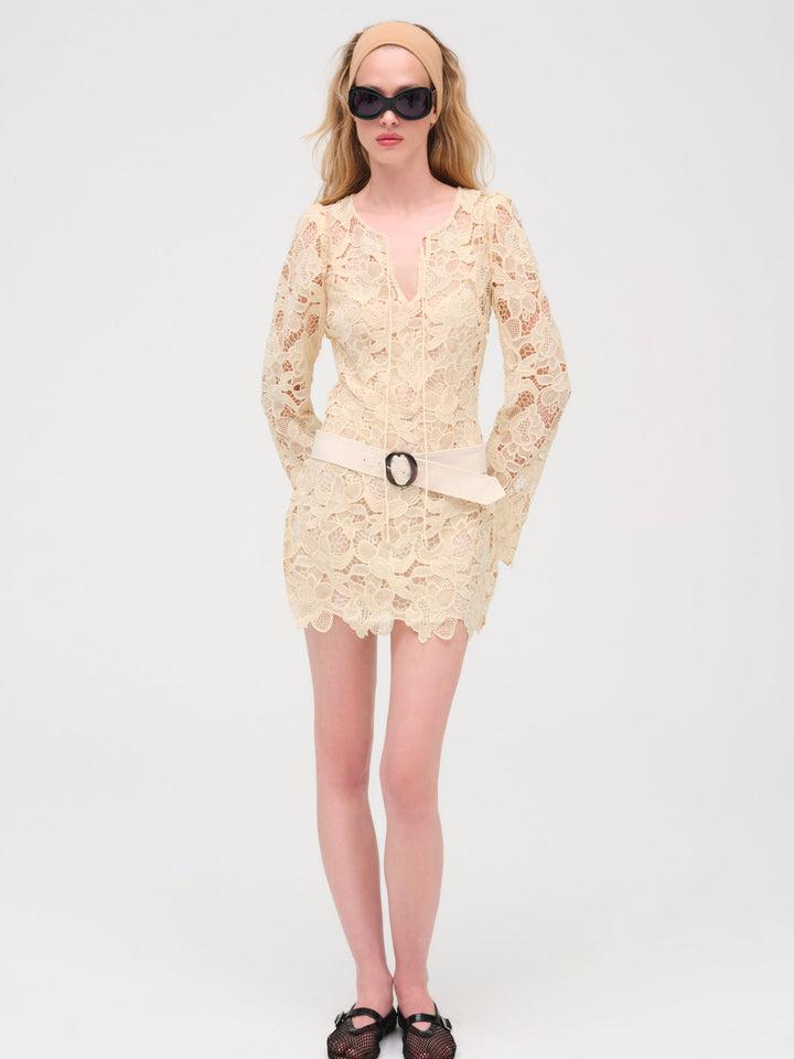 Coco Lace Long Sleeve Mini Dress — Cream Product Image