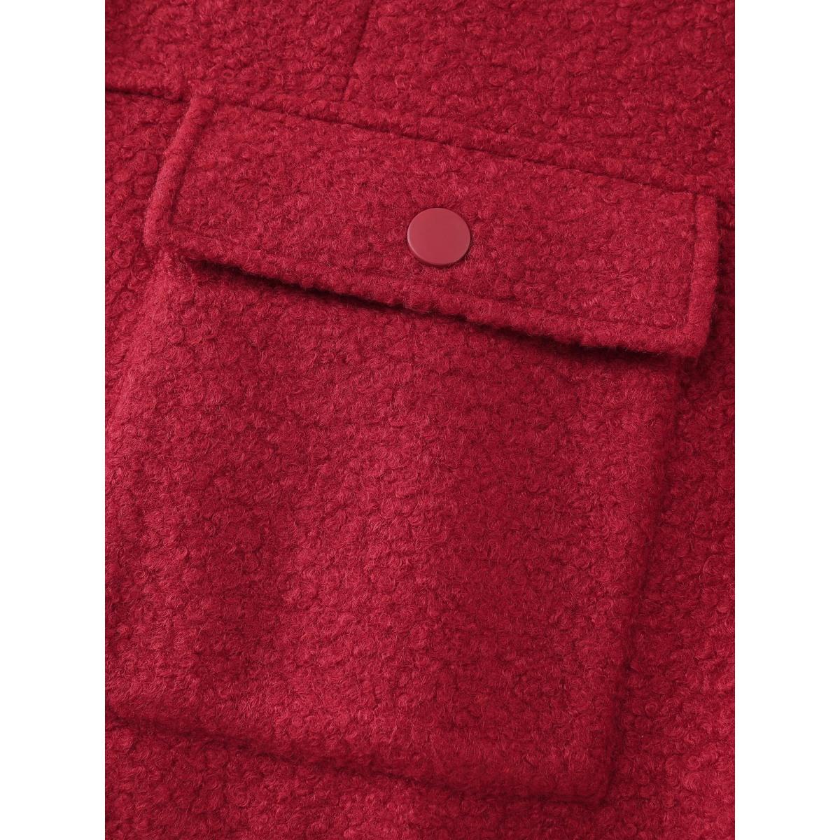 Plus Size Textured Fuzzy Button Stretchy Hem Jacket Women Crimson Button Loose Open pocket with flap Elegant Jackets BloomChic 18-20/2X Product Image