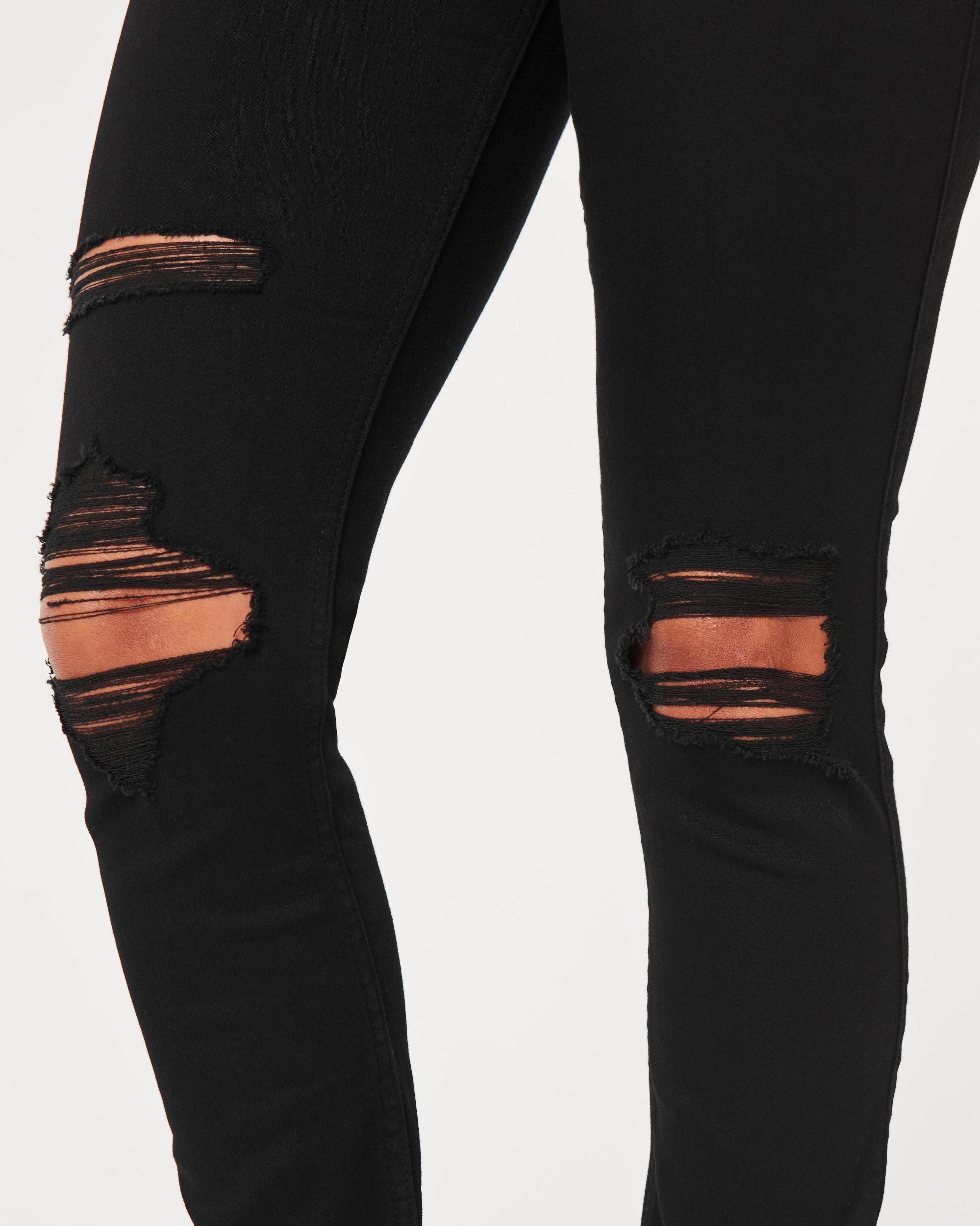 High-Rise Ripped Black Jean Leggings Product Image