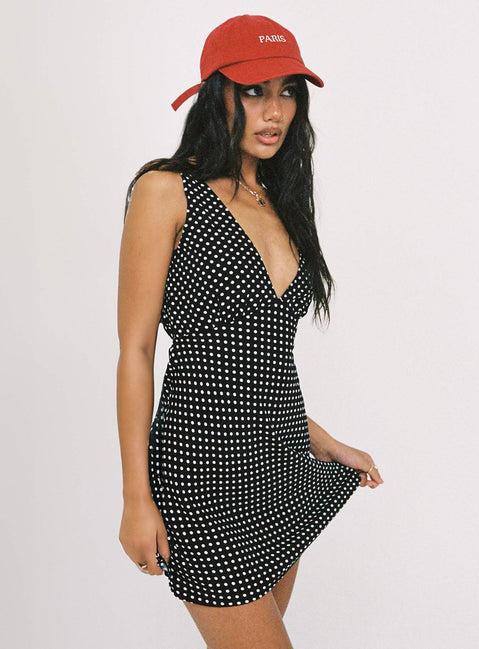 Nellie Mini Dress Black Polka Dot Product Image