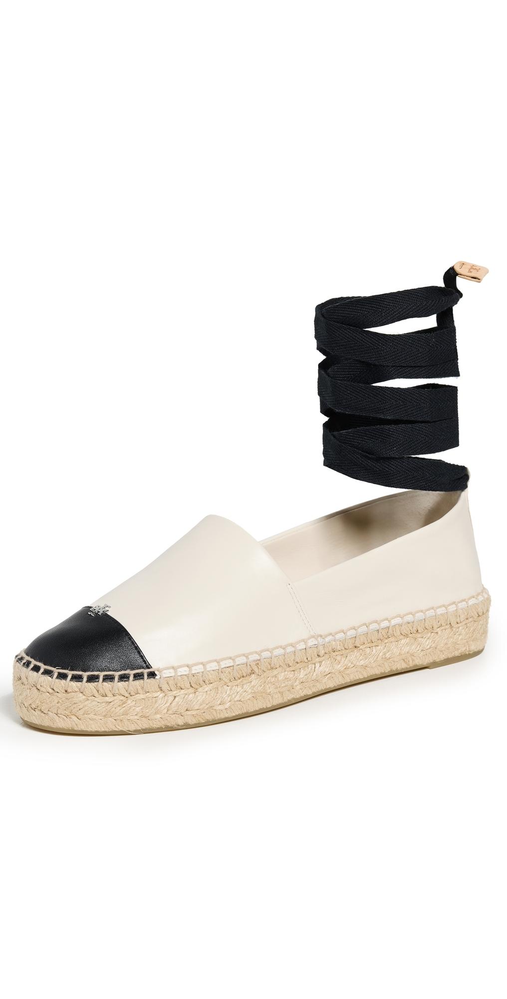 TORY BURCH White Espadrilles With Metallic Logo On The Front And Ankle Strap In Leather Woman Product Image