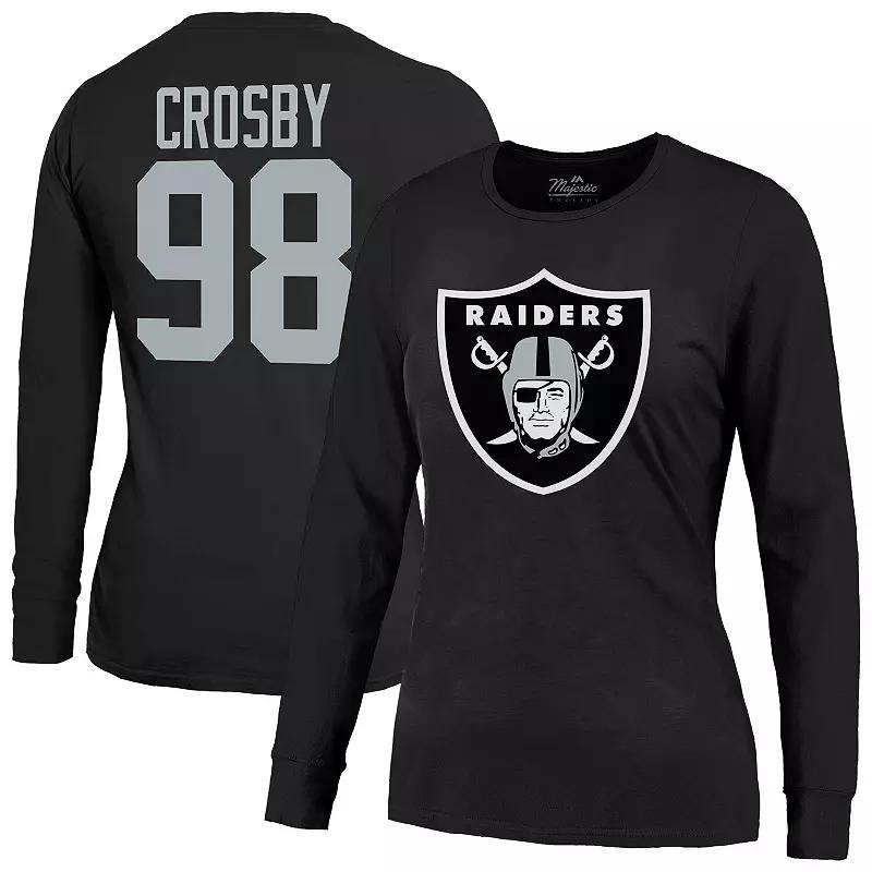 Women's Majestic Threads Maxx Crosby Black Las Vegas Raiders Player Name & Number Long Sleeve T-Shirt,  Product Image