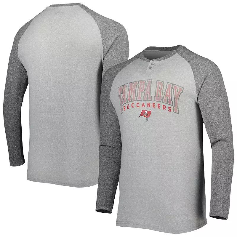 Men's Concepts Sport Heather Gray Tampa Bay Buccaneers Ledger Raglan Long Sleeve Henley T-Shirt,  Product Image