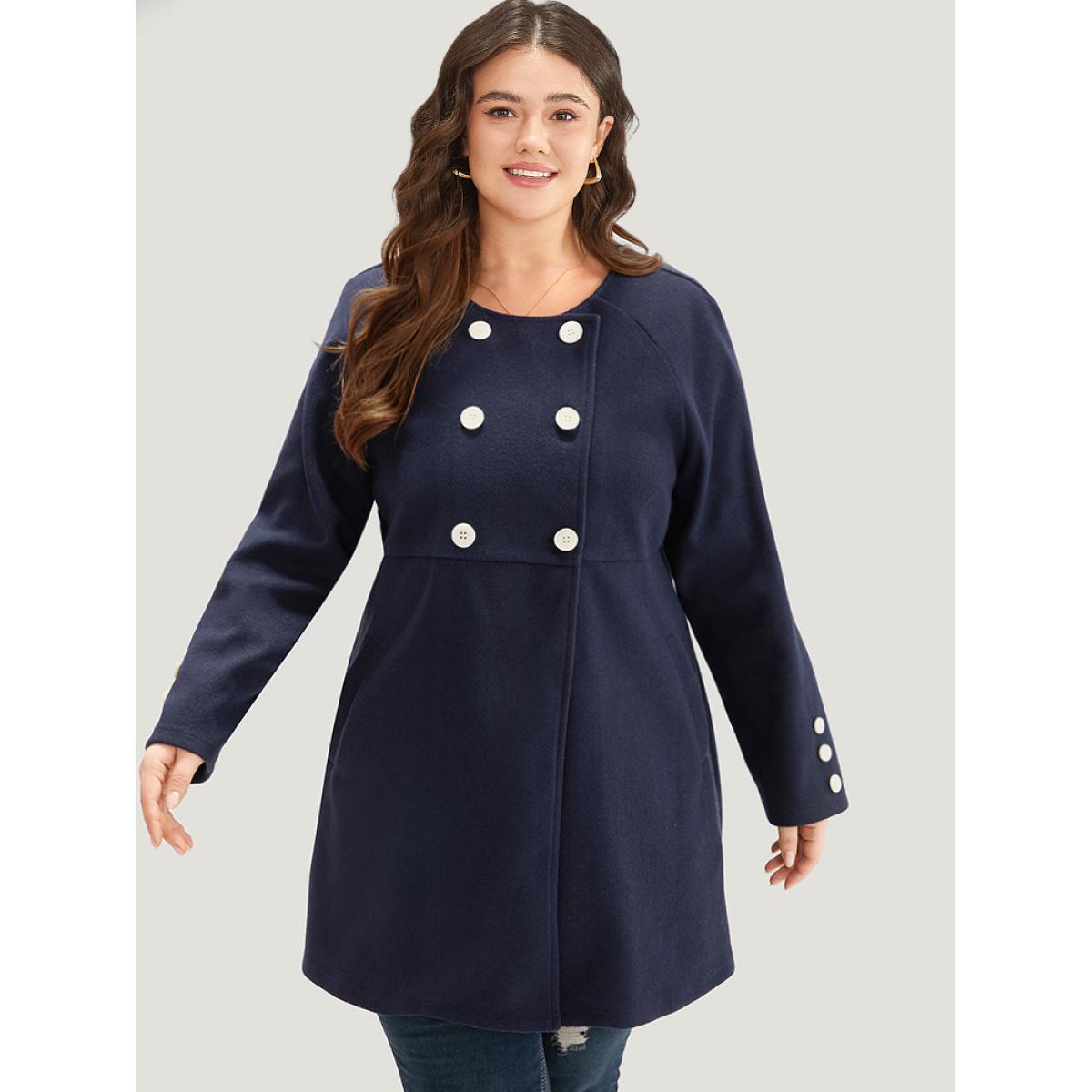 Plus Size Solid Button Detail pocket Coat Women Indigo Casual Plain Ladies Everyday Winter Coats BloomChic 22-24/3X Product Image