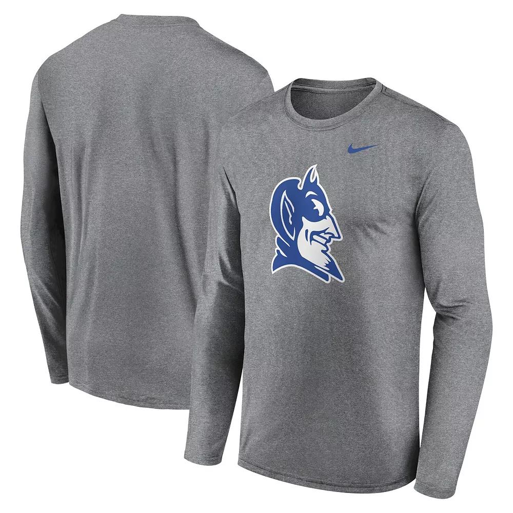 Men's Nike Heather Gray Duke Blue Devils Primetime Alternate Logo Legend Long Sleeve T-Shirt,  Product Image
