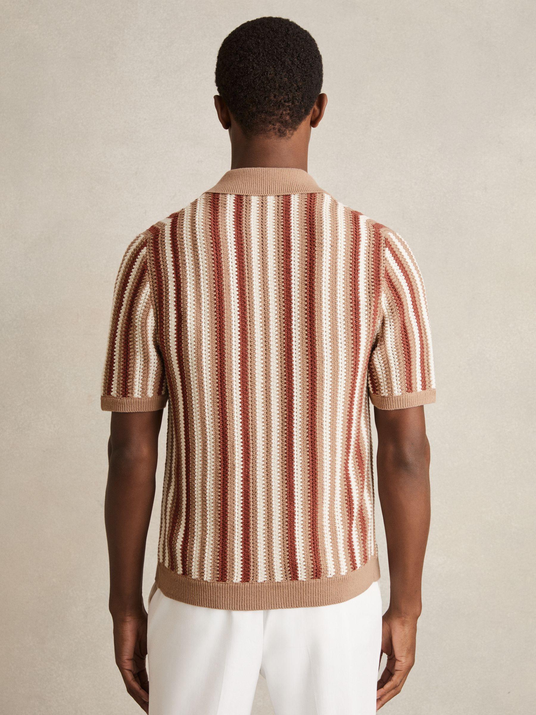 Cotton Crochet Stripe Cuban Shirt in Camel Multi Product Image