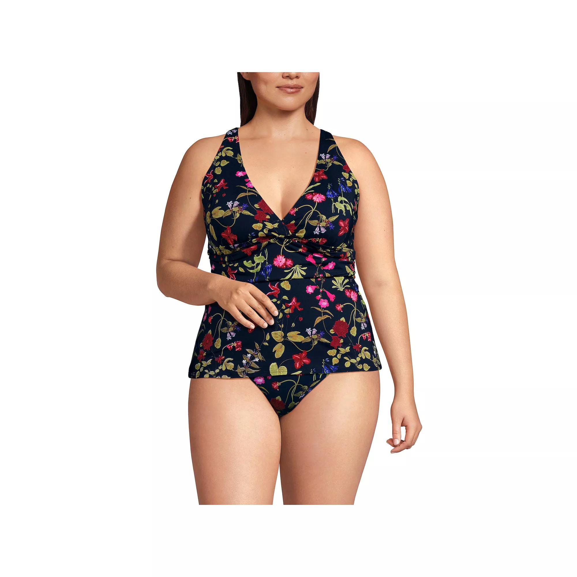 Plus Size Lands' End V-Neck Plunge X Back Tankini Swim Top, Women's, Size: 2XL, Garden Floral Product Image