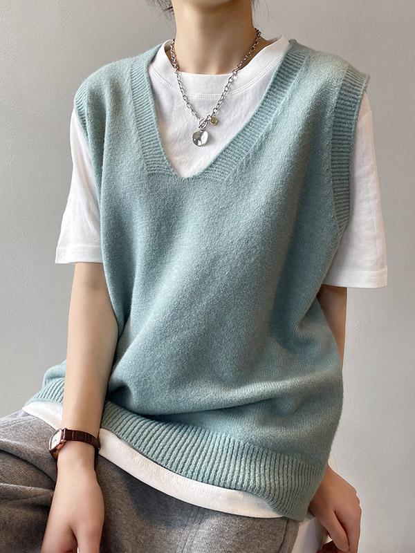 Simple 9 Colors V-Neck Loose Sleeveless Vest Product Image
