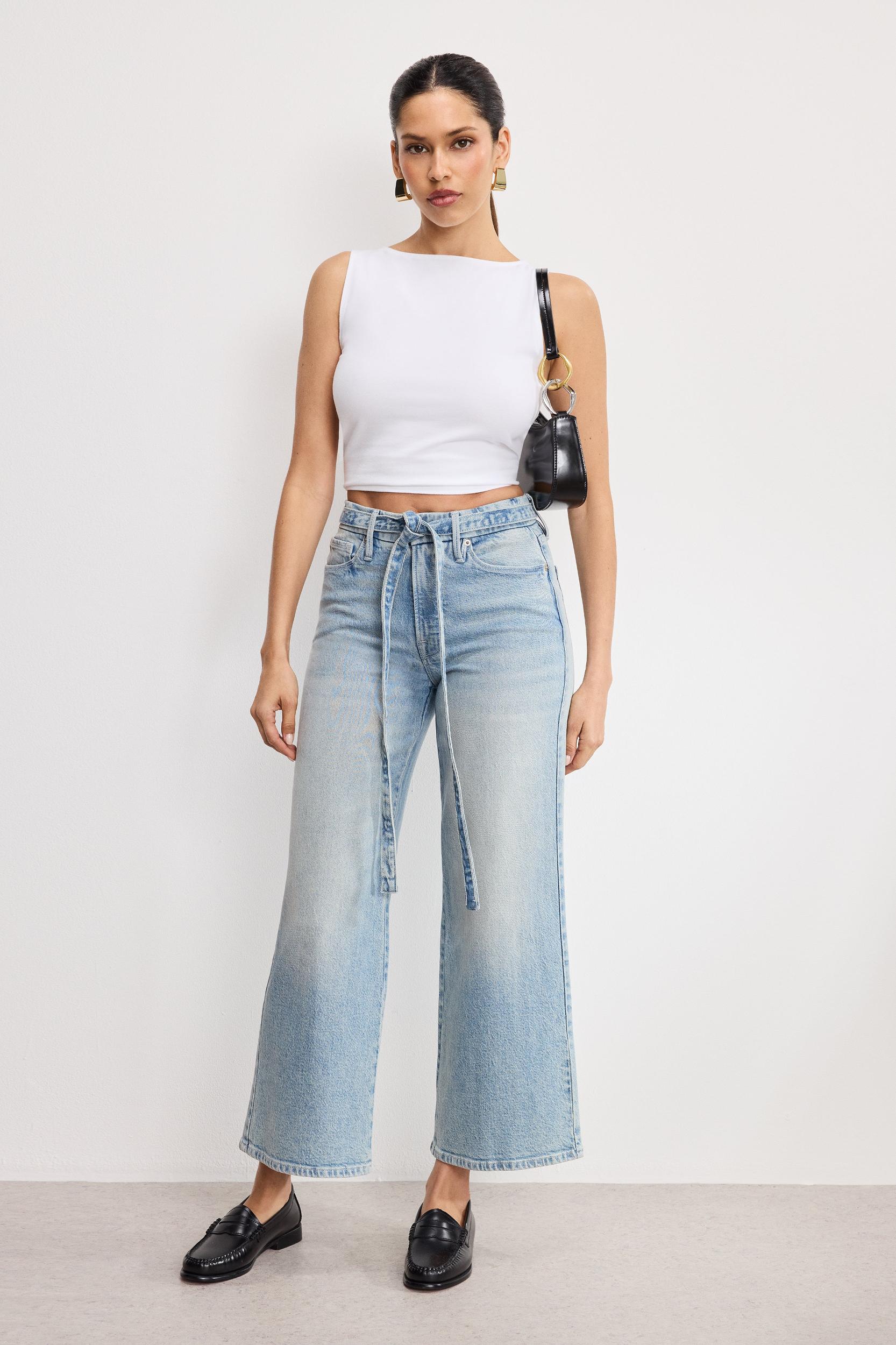 GOOD WAIST PALAZZO CROPPED JEANS | INDIGO999 Product Image
