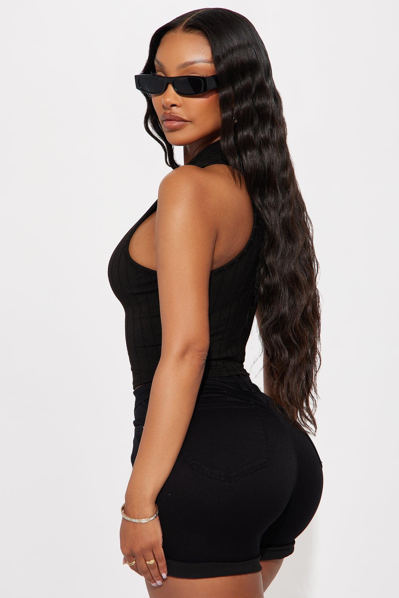 Sofia Zip Up Tank Top - Black Product Image