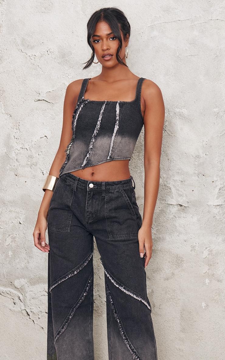 Tall Vintage Black Wash Raw Seam Detail Asymmetric Denim Corset Product Image