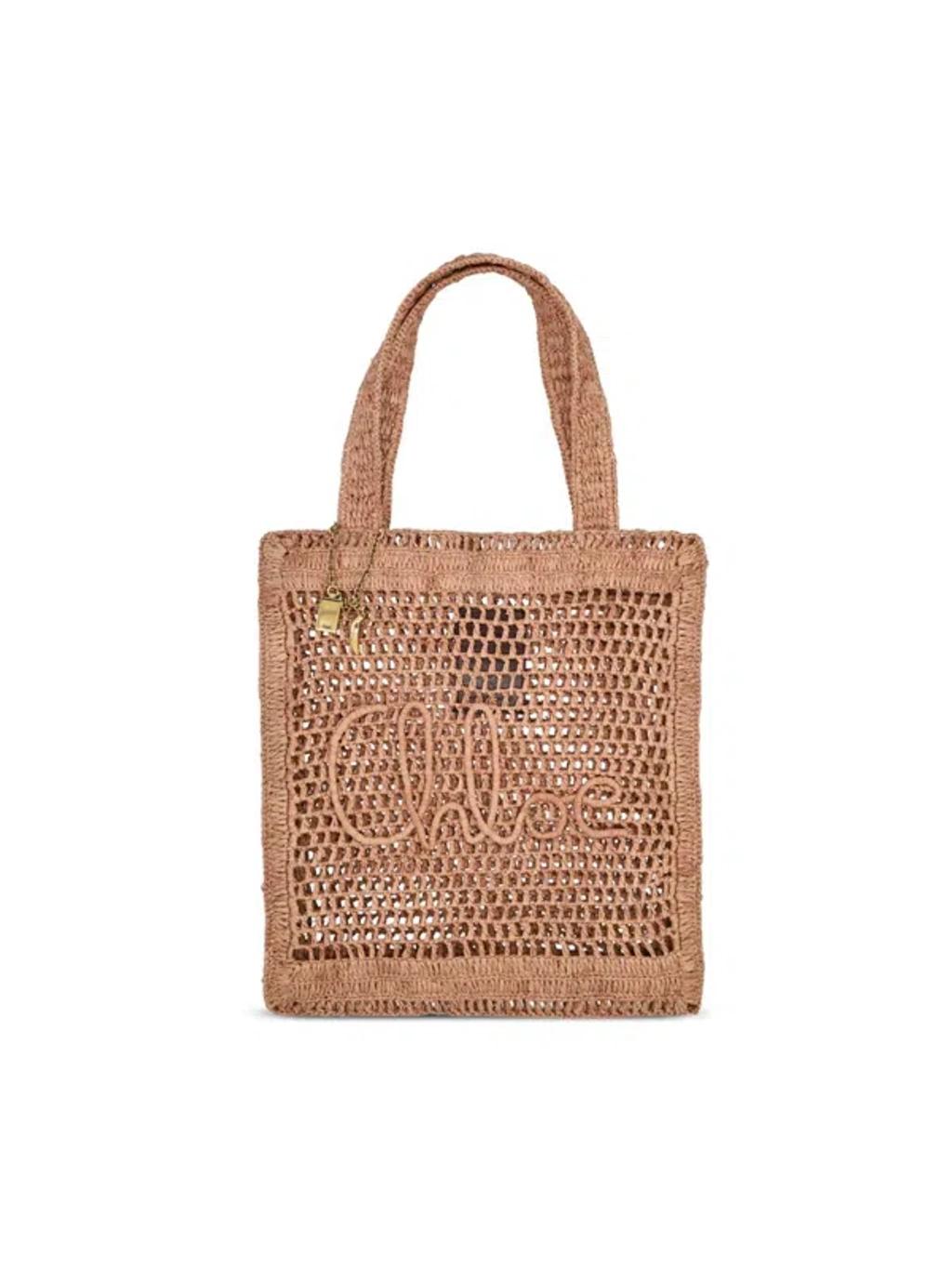 CHLOÉ Summer Banana Embellished Crocheted Embroidered Faux Raffia Tote In Beige Product Image