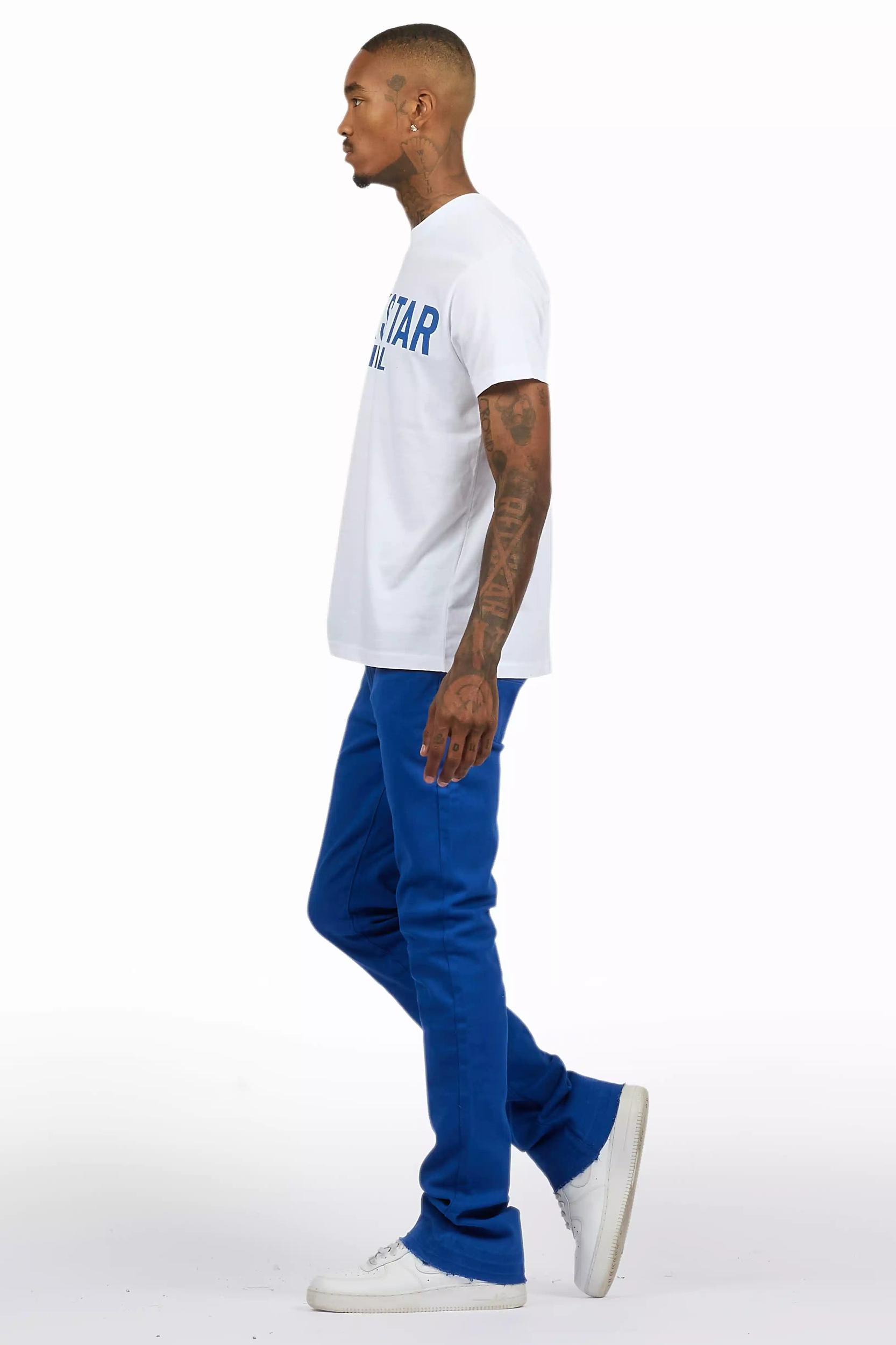 Sana White/Royal T-Shirt/Dag Stacked Flare Jean Set Male Product Image