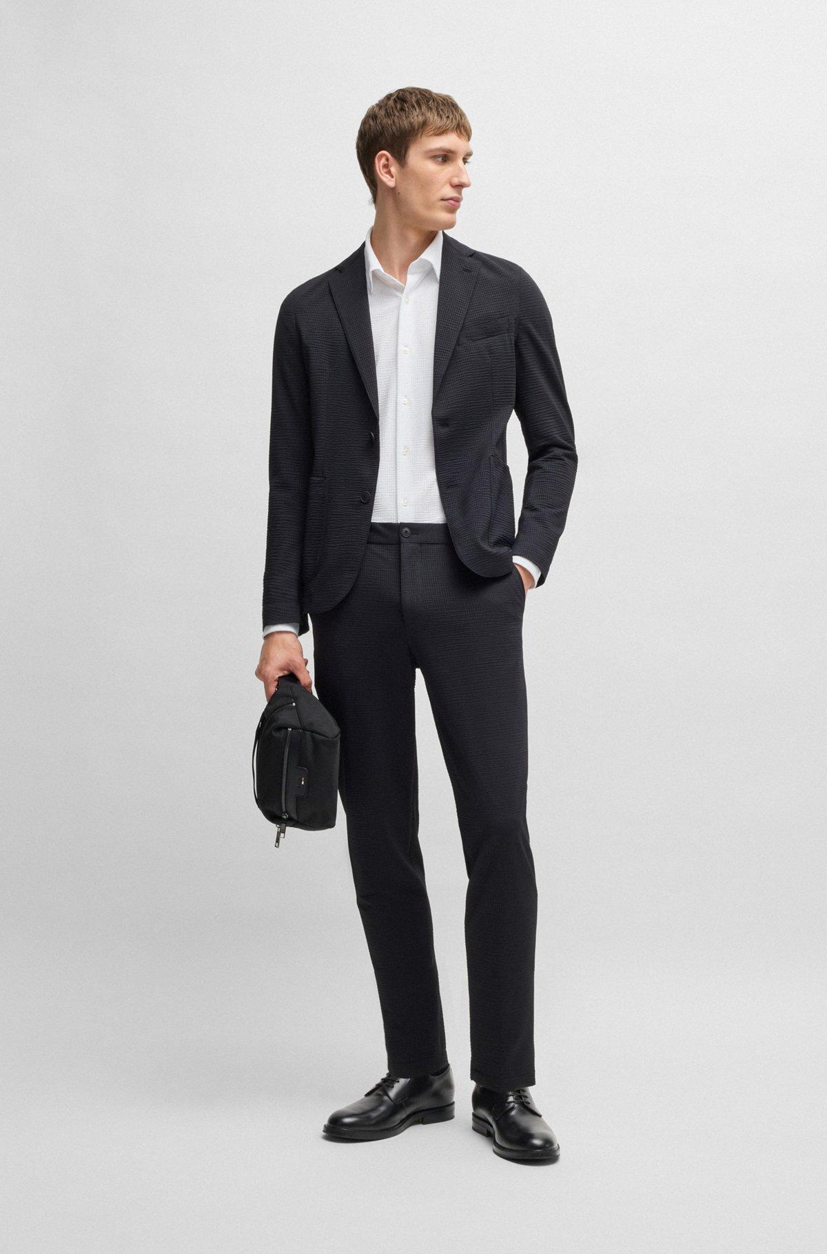 BOSS - Logo-embossed belt bag in structured fabric - Black Product Image