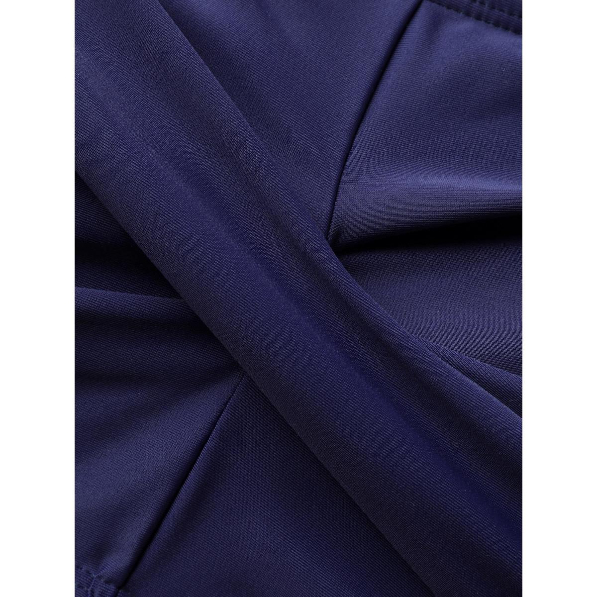 Plus Size Tropical Flower Color Block Swim Dress Women's Swimwear Indigo Resort Bodycon Heart neckline High stretch Curve Swim Dresses BloomChic 26/4X Product Image