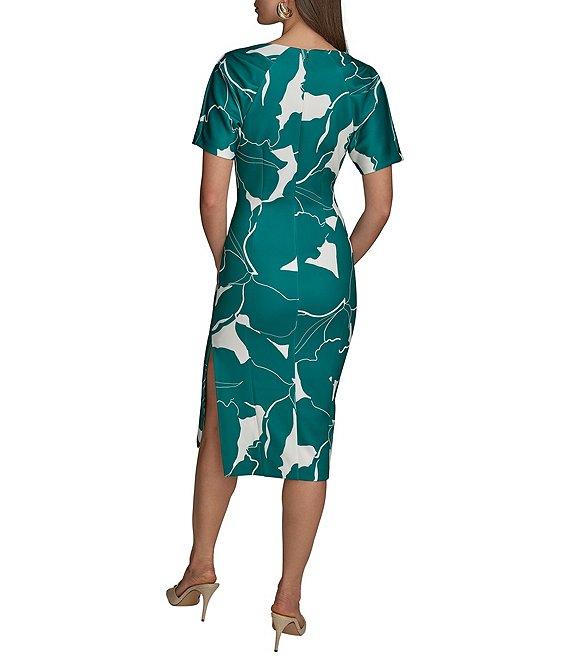 Donna Karan Scuba Boatneck Short Sleeve Midi Sheath Dress Product Image