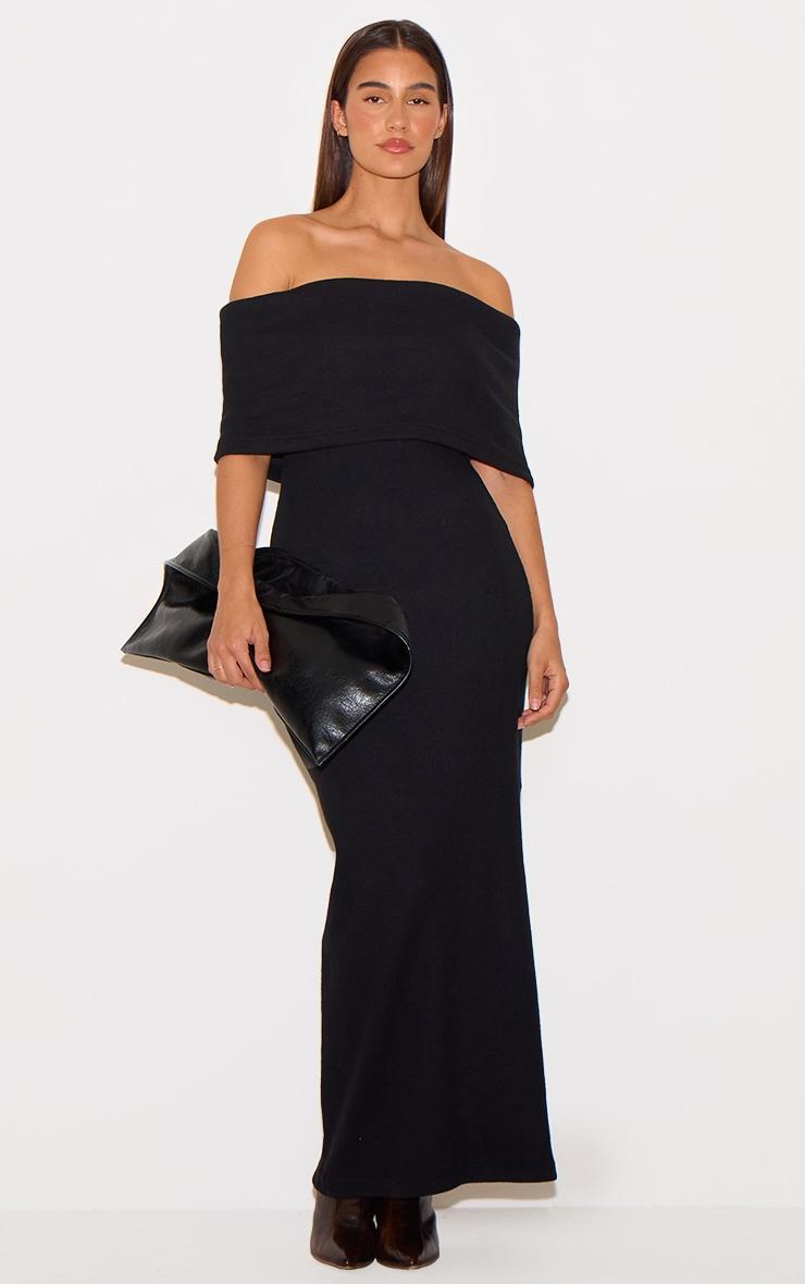 Black Heavy Brushed Rib Sleeveless Bardot Maxi Dress Product Image