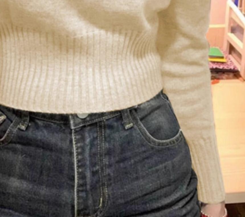 Long-Sleeve Polo-Neck Plain Sweater Product Image