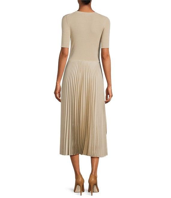 BOSS by Hugo Boss Fadridi Mixed Media Round Neck Short Sleeve Midi Dress Product Image