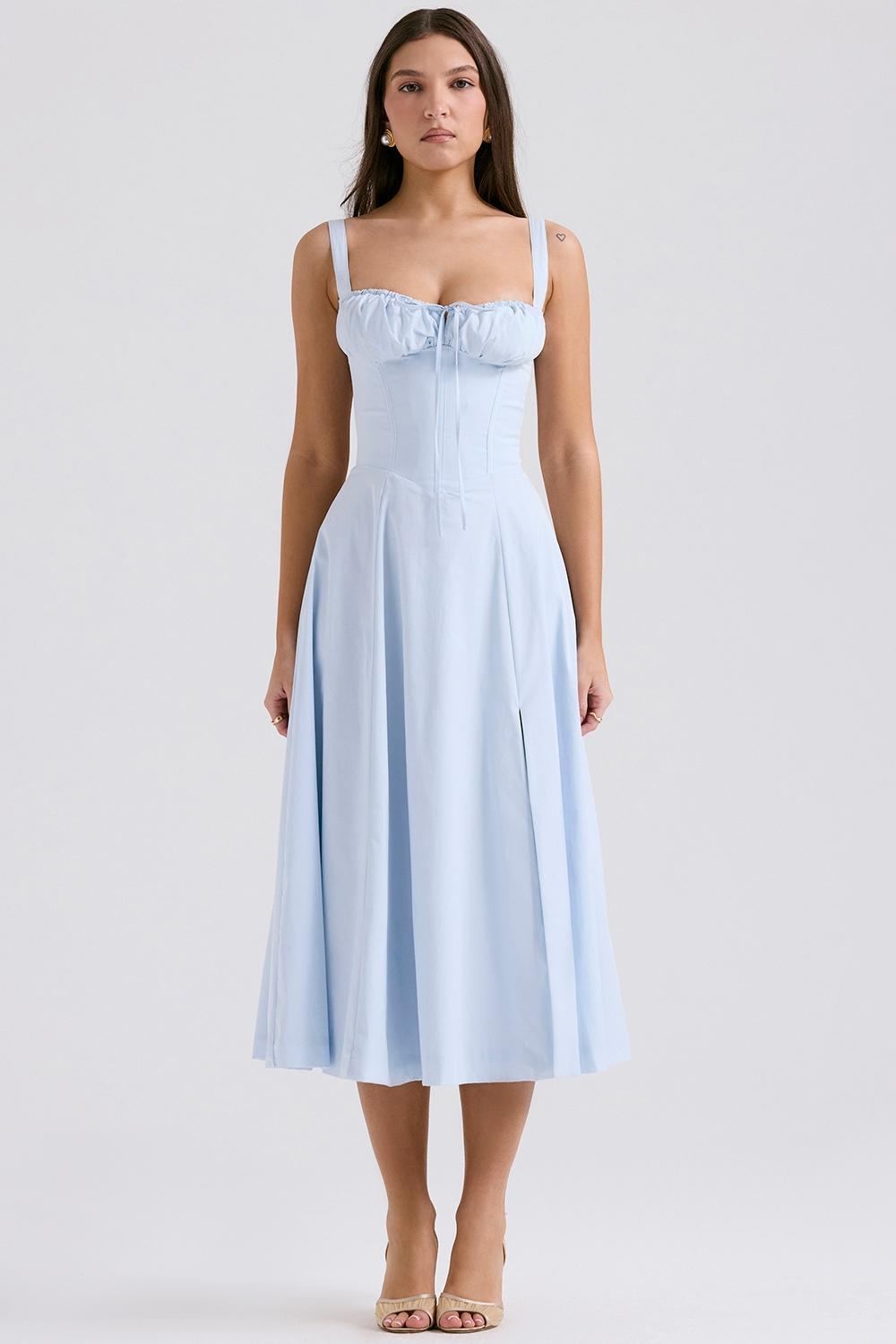 Carmen  soft blue cotton bustier sundress Product Image