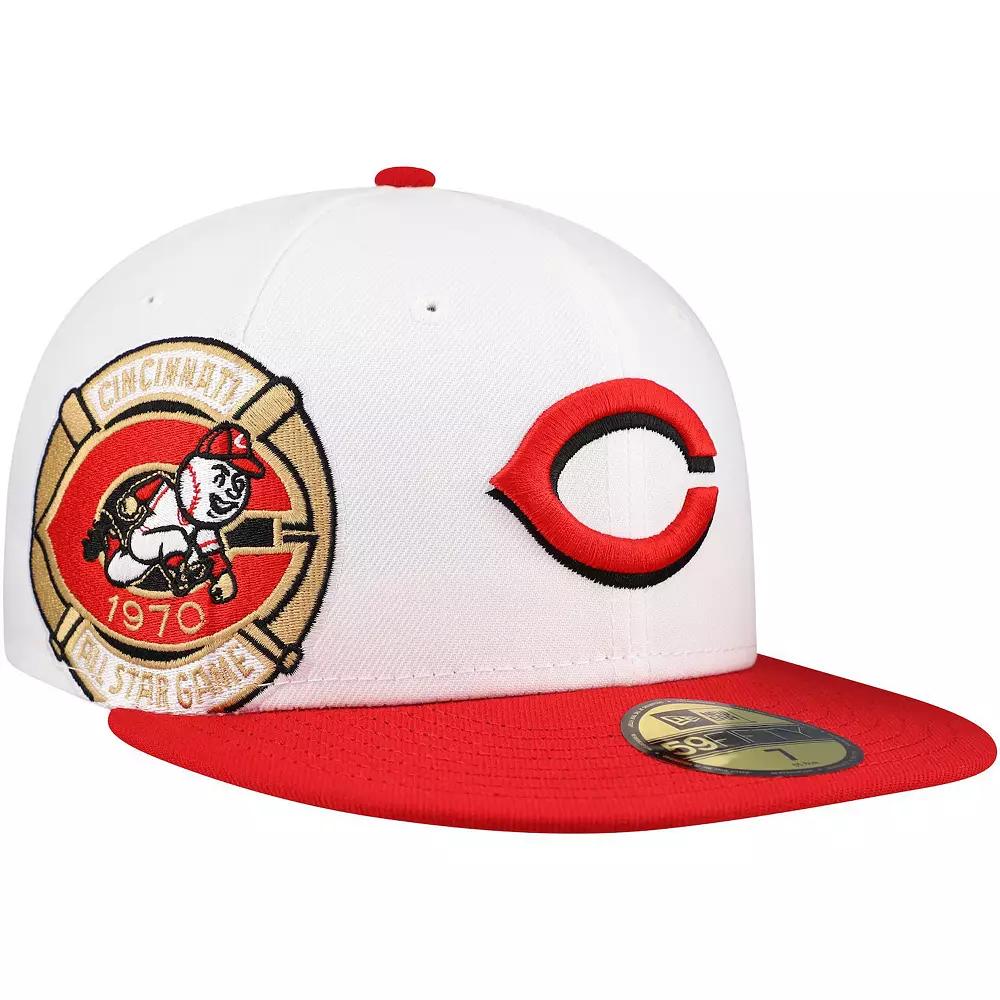 Men's New Era White/Red Cincinnati Reds Major Sidepatch 59FIFTY Fitted Hat, Size: 7 1/8, Red White Product Image