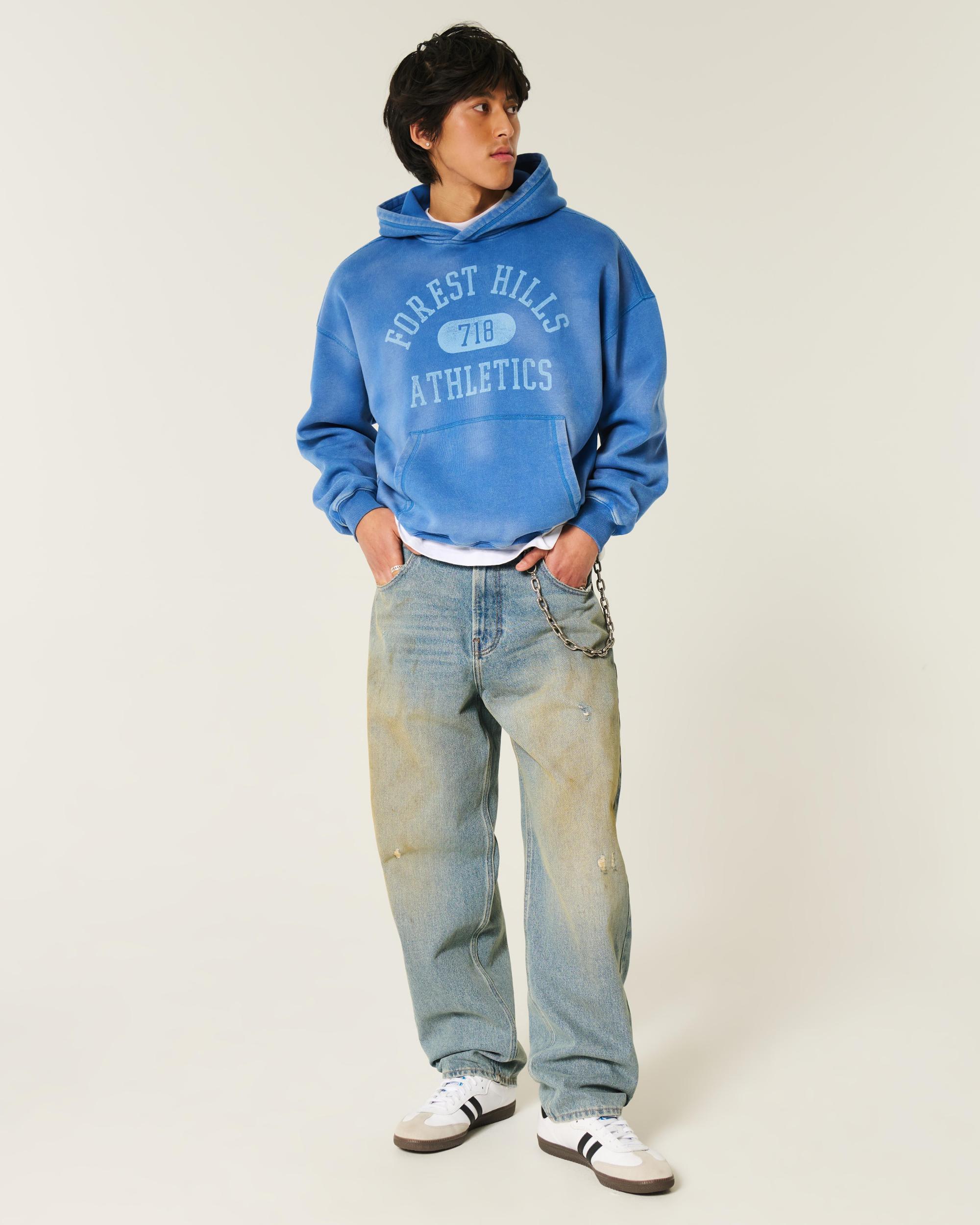 Greased Medium Wash Skater Baggy Jeans Product Image