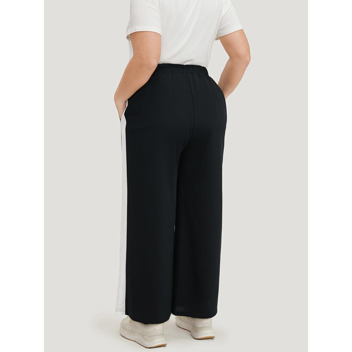 Contrast Patchwork Pocket High Rise Sweatpants Black Plus Size Women Casual Dailywear Contrast 18-20/2X Bloomchic Product Image