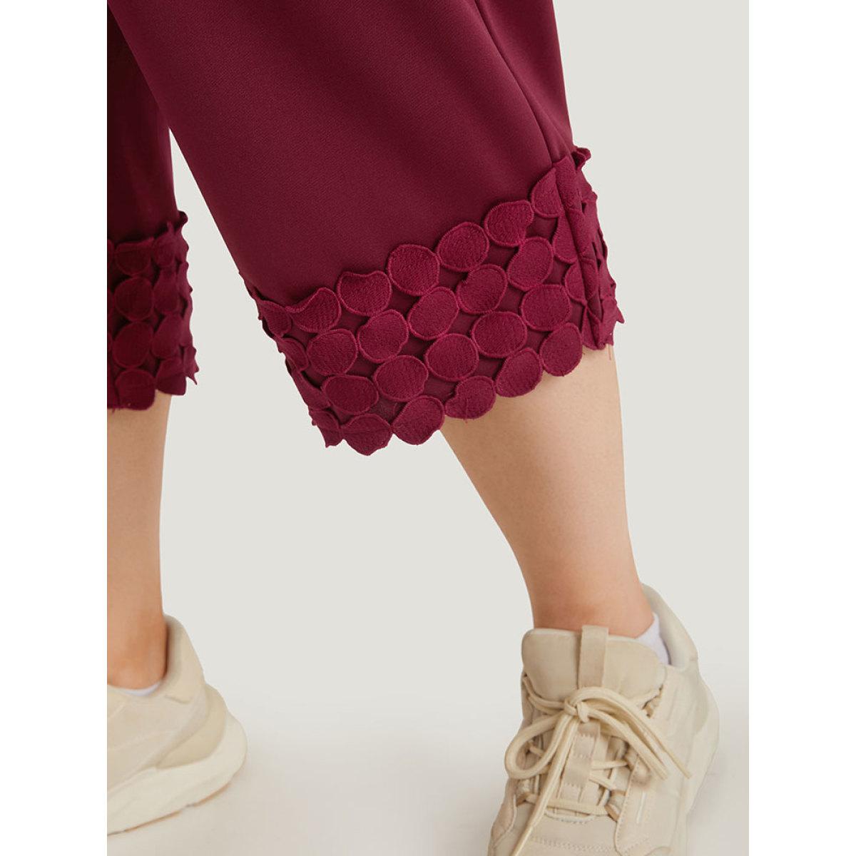 Plus Size Plain Pocket Elastic Waist Trim Hem Pants Women Burgundy Casual High Rise Dailywear Pants BloomChic 18-20/2X Product Image