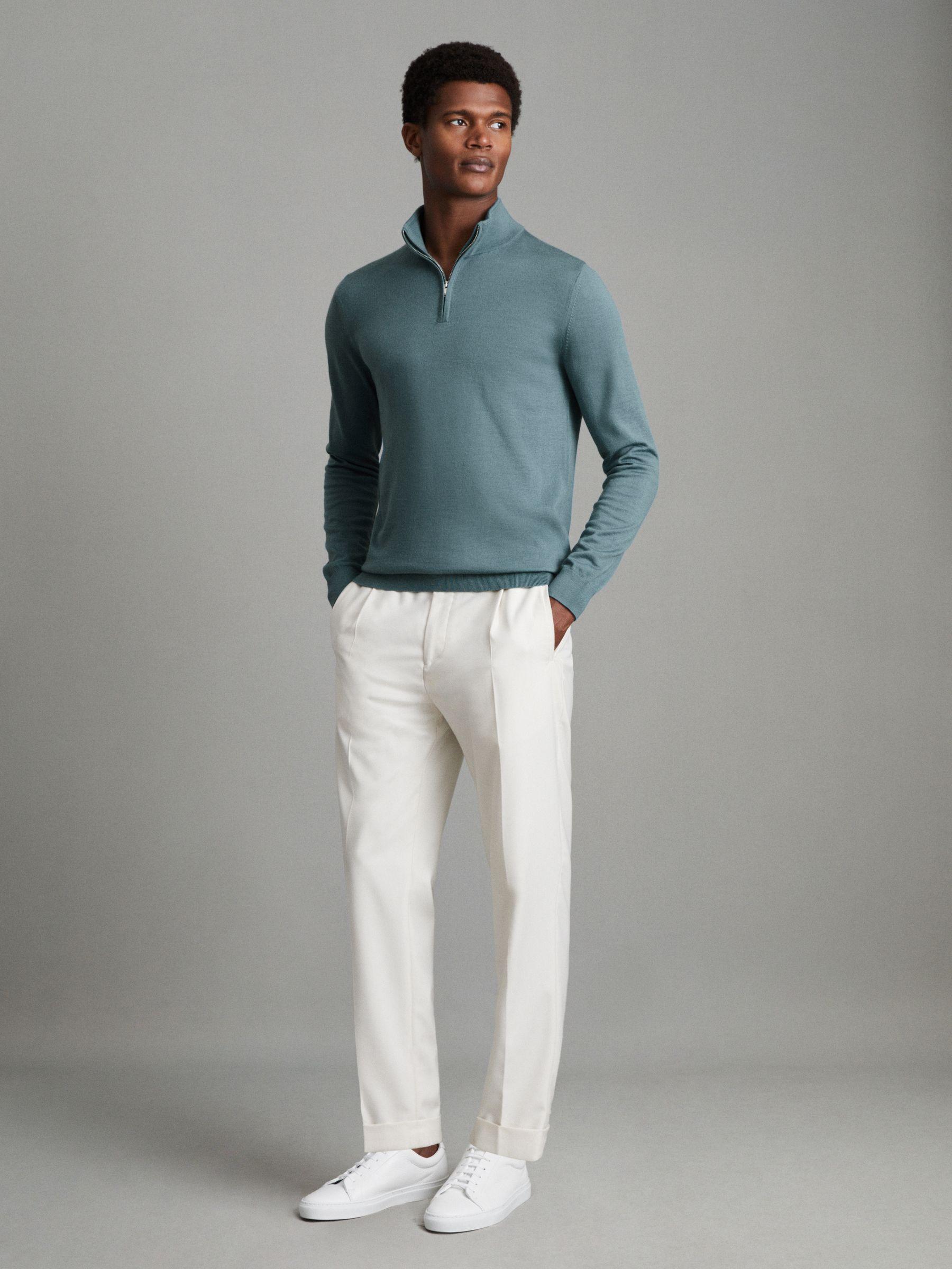 Merino Wool Half-Zip Funnel Neck Jumper in Ocean Green Product Image