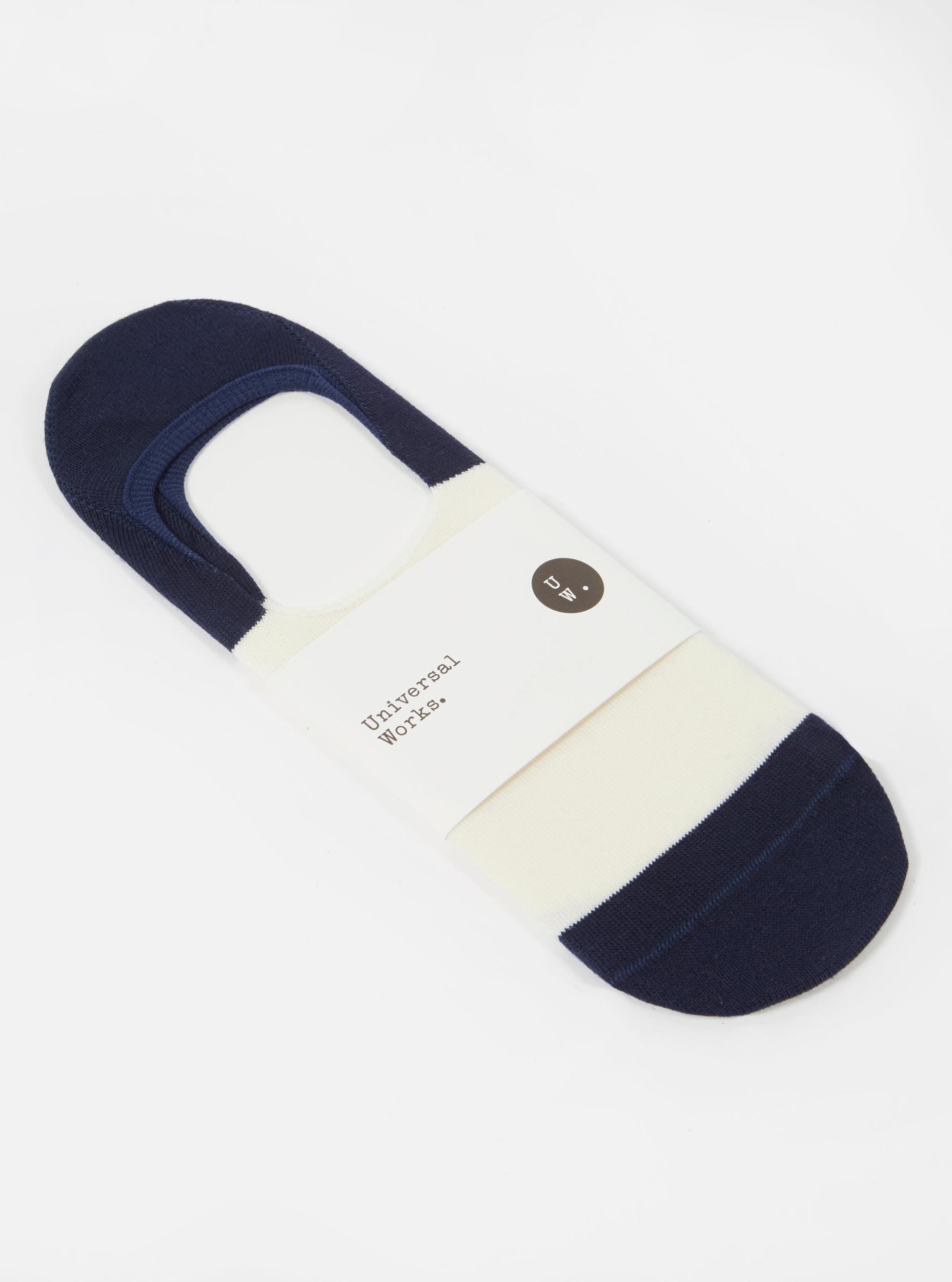 Ecru/Navy Cotton Mix Knit No Show Sock Product Image