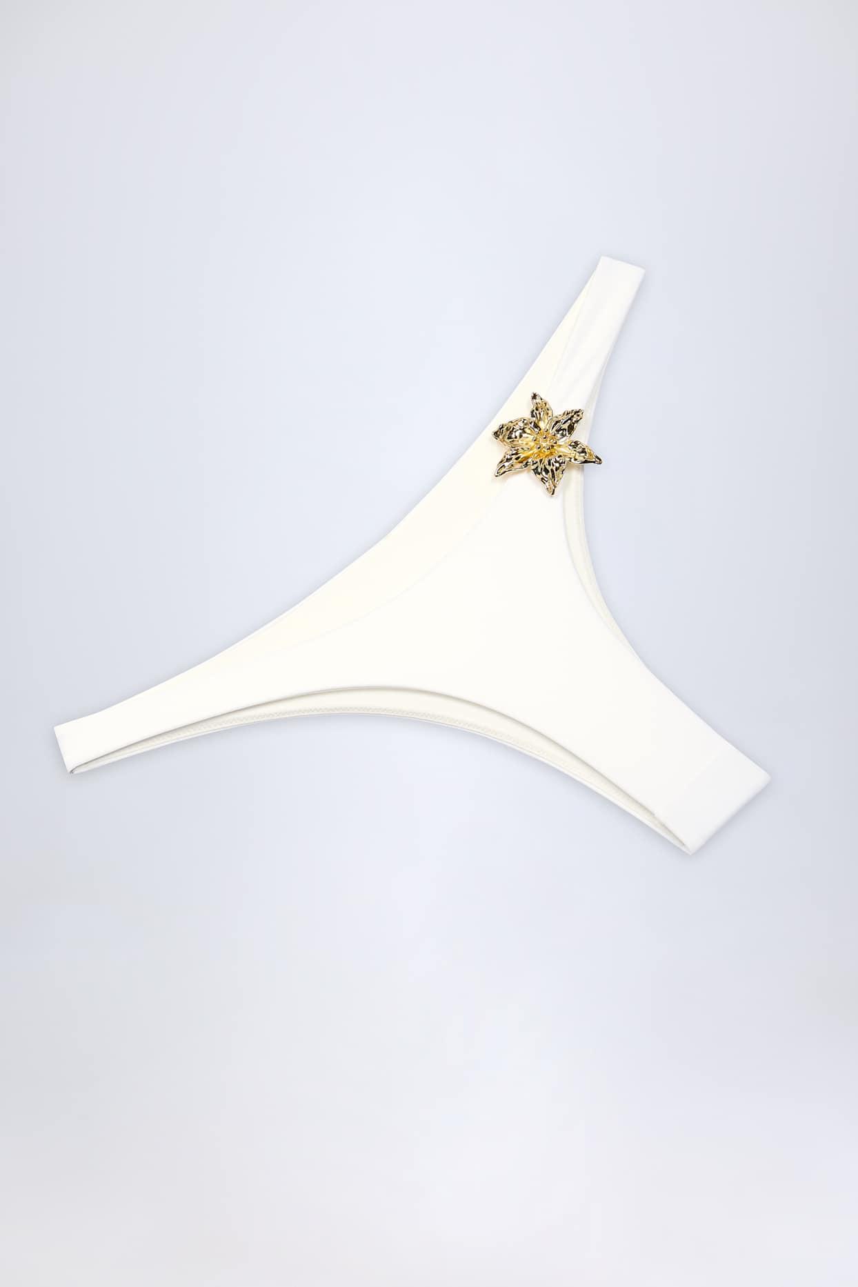 Hardware-Detail Cheeky Bikini Bottoms in White Product Image