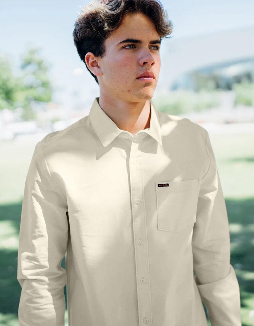 VOLCOM Veeco Oxford Mens Long Sleeve Button Up Shirt - OFF WHITE Product Image