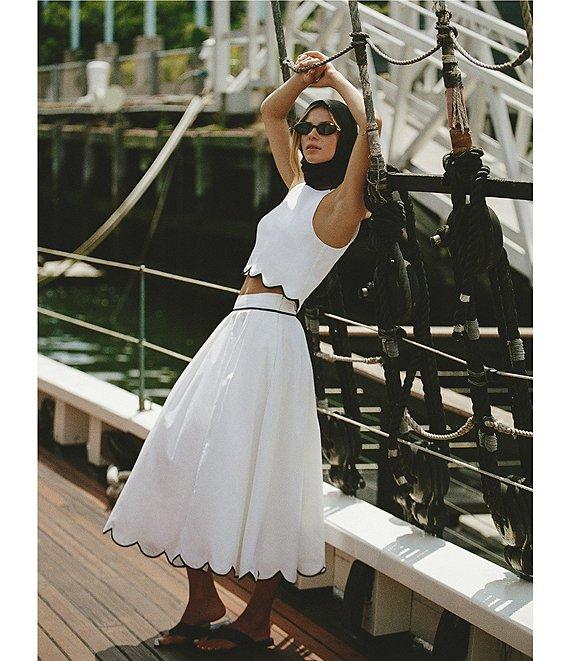 French Connection Alexis Crew Neck Sleeveless Scallop Top Product Image