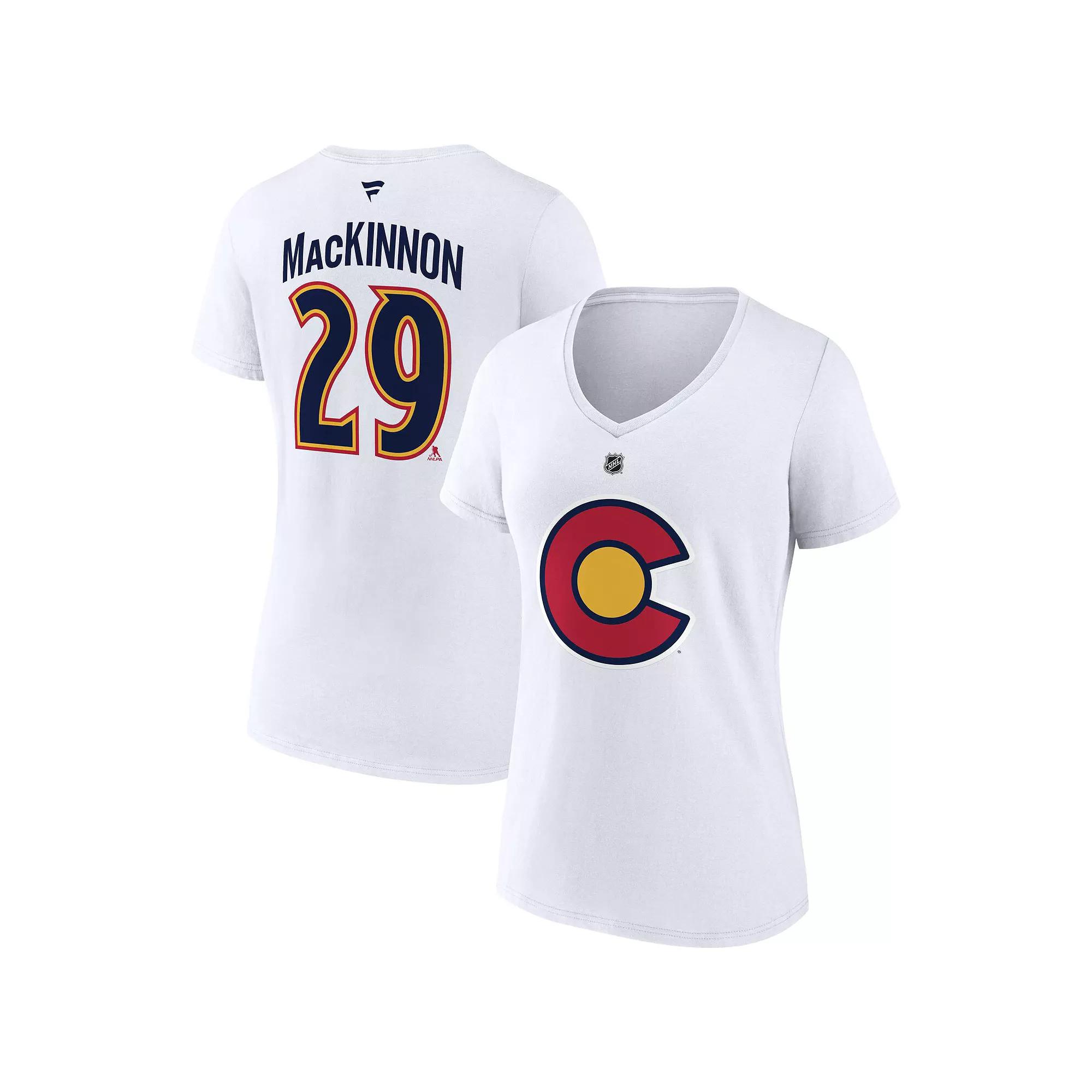Women's Fanatics Branded Nathan MacKinnon White Colorado Avalanche Special Edition 2.0 Name & Number V-Neck T-Shirt,  Product Image