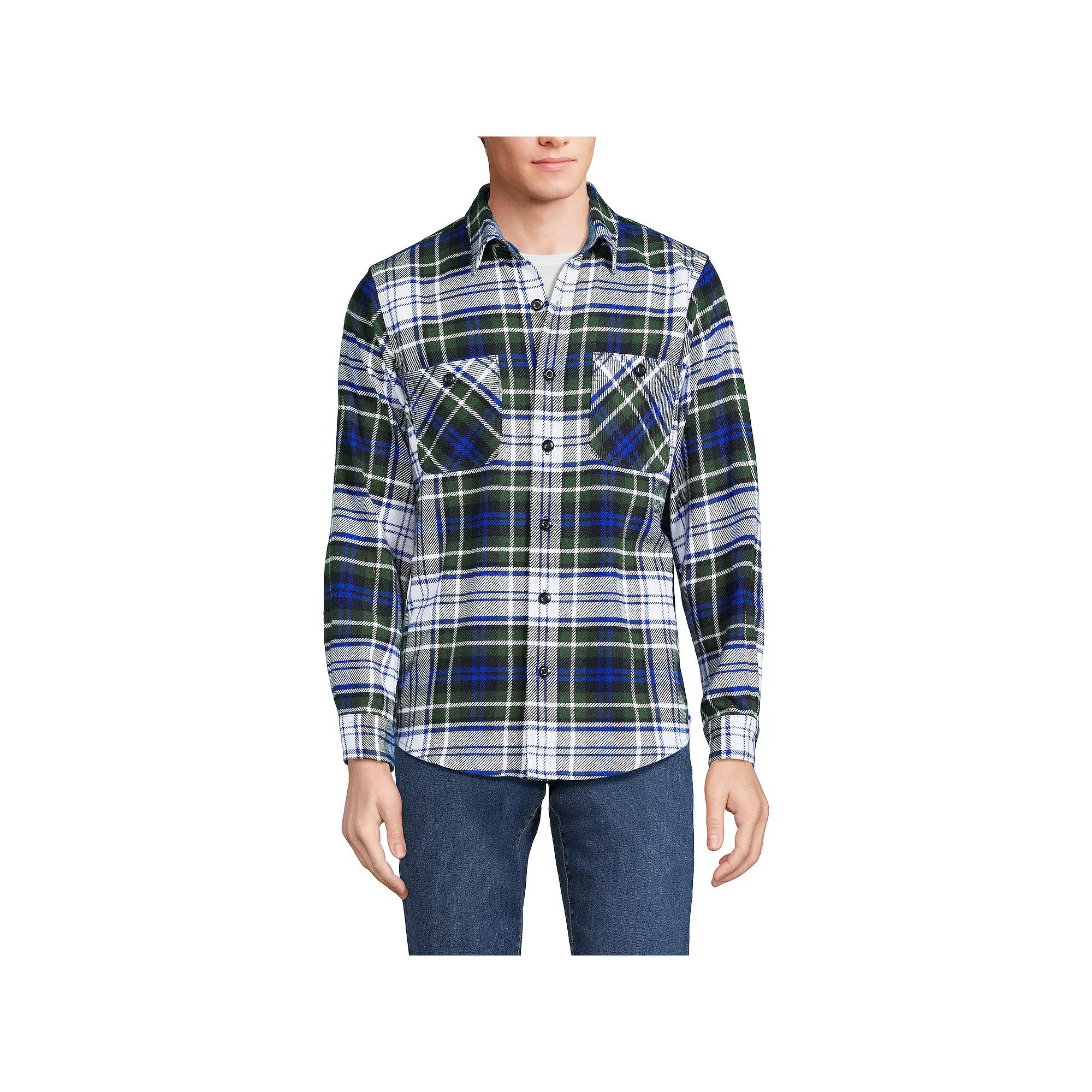 Men's Lands' End Traditional-Fit Rugged Flannel Button-Down Shirt, Size: Medium, Red Ivory Plaid Product Image