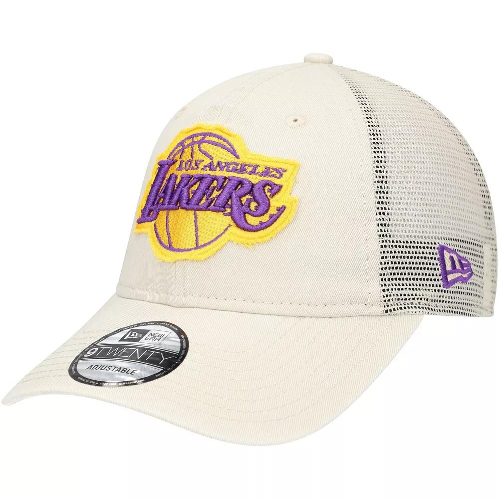 Men's New Era Cream Los Angeles Lakers Rough Edge Logo Trucker 9TWENTY Adjustable Hat, Beige Product Image