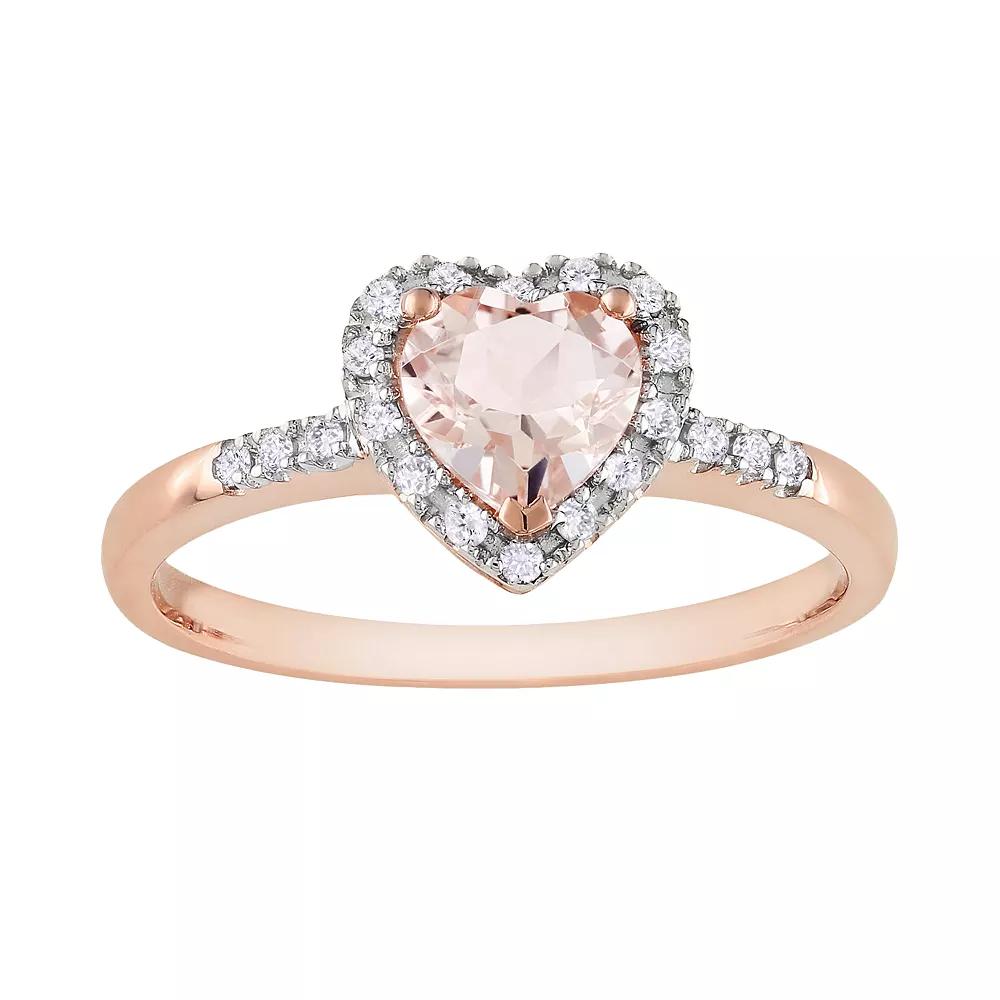 10k Rose Gold 1/10-ct. T.W. Diamond & Morganite Heart Ring, Womens Pink Product Image