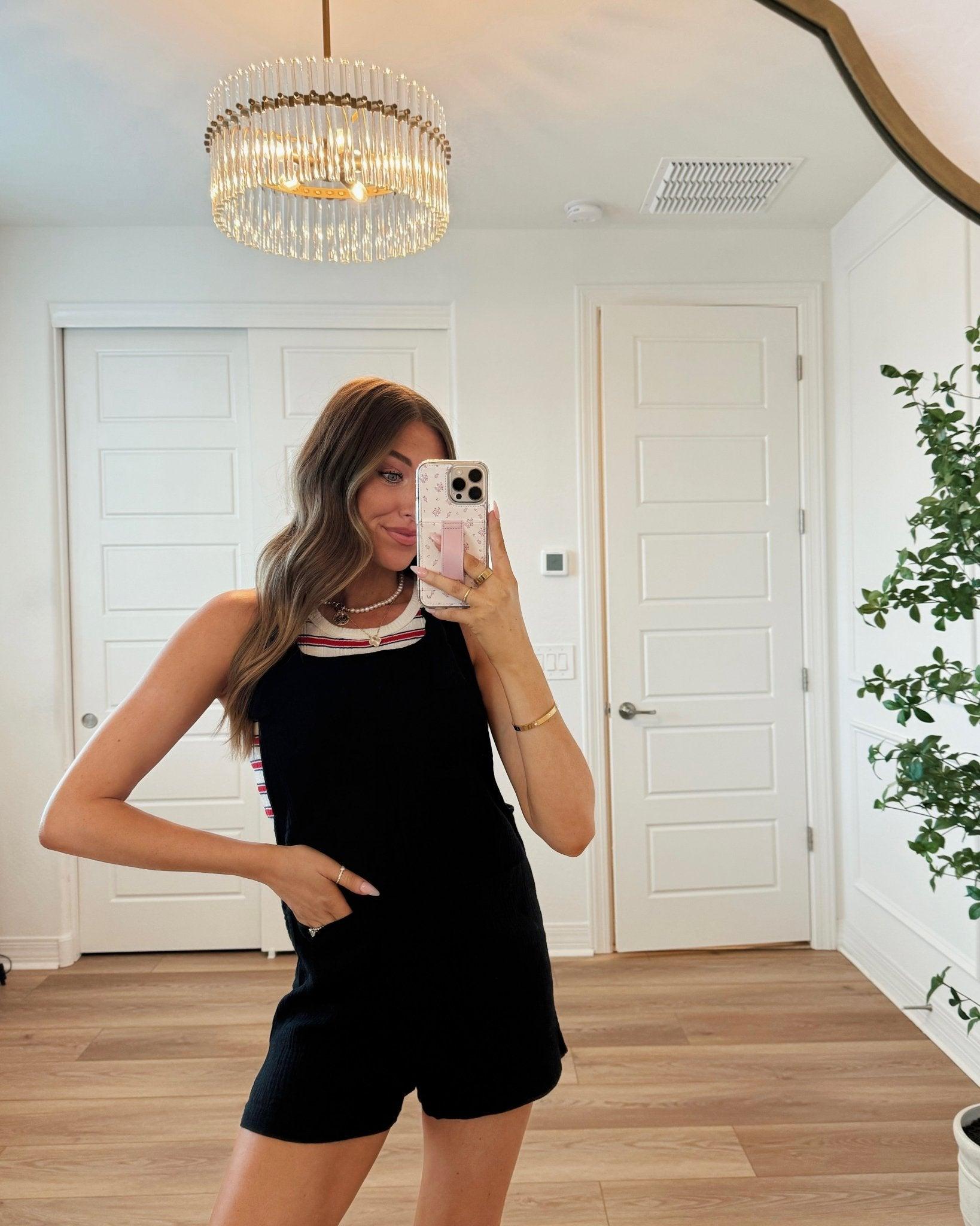 Black Linen Short Overalls Product Image